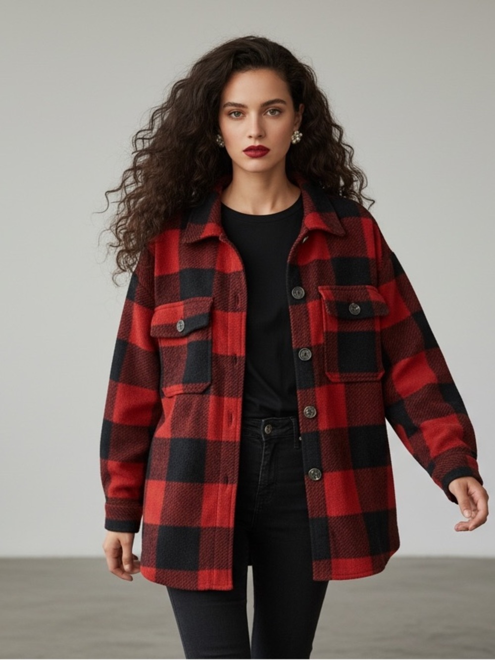 Wild Skye Red & Black Buffalo Plaid Shacket - Size XS